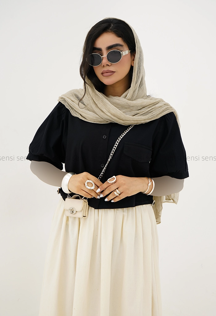 شومیز زنانه سرشانه چین باکسی کد1005904